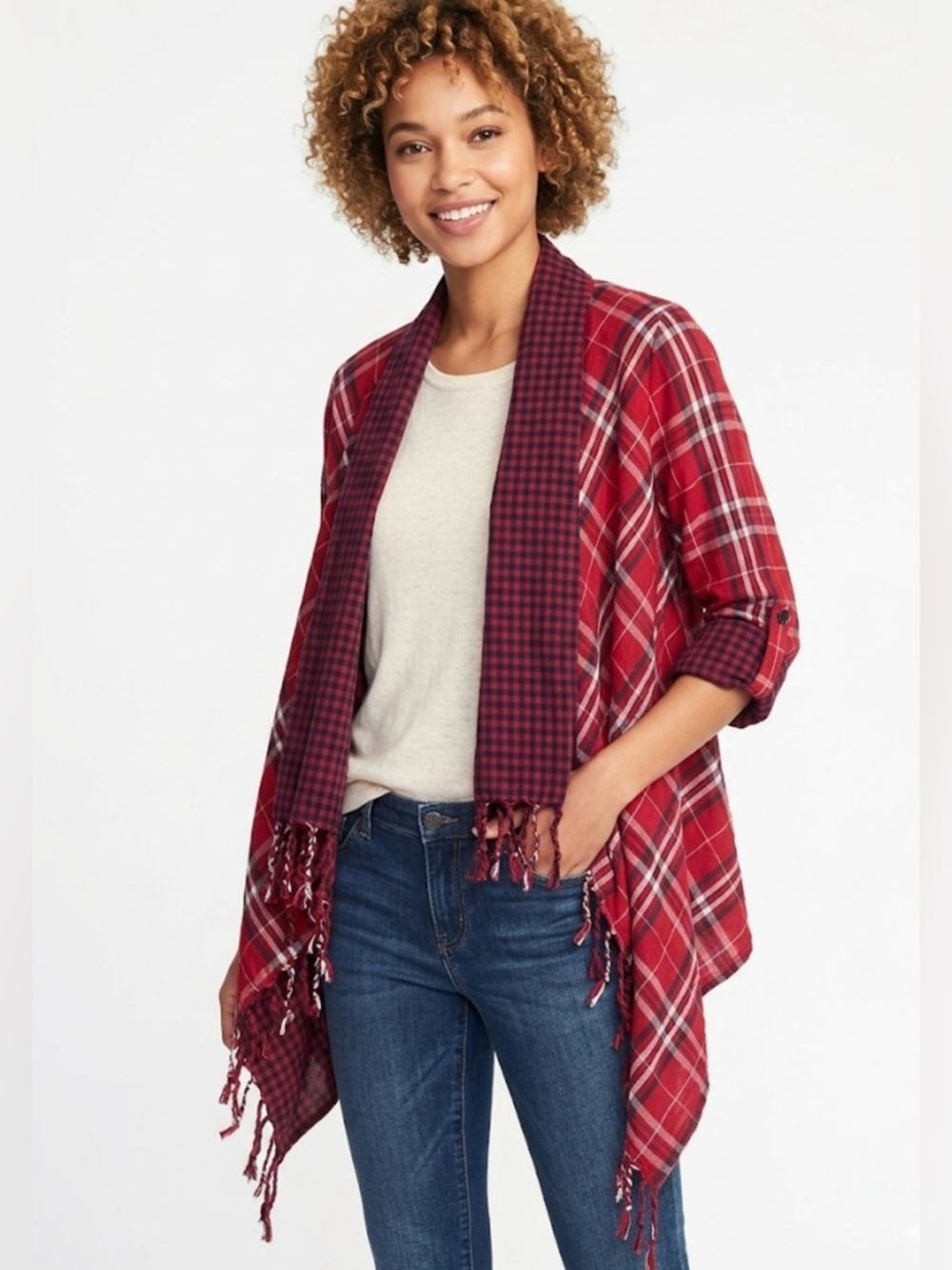 First Love Mixed Plaid Waterfall Cardigan
This lightweight, bohemian-style